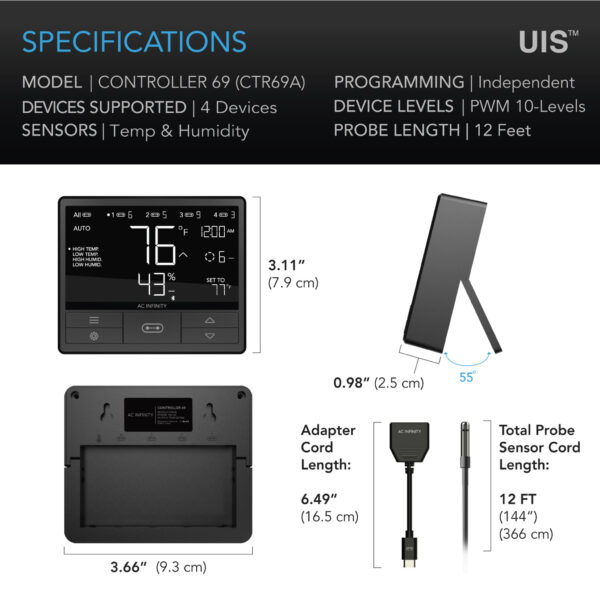 CONTROLLER 69, Independent Programs for Four Devices, Dynamic Temperature, Humidity, Scheduling, Cycles, Levels Control, Data App, Bluetooth - Image 3