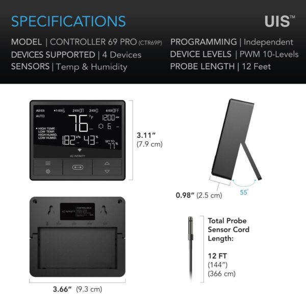 CONTROLLER 69 PRO, Independent Programs for Four Devices, Dynamic VPD, Temperature, Humidity, Scheduling, Cycles, Levels Control, Data App, Bluetooth + WiFi - Image 6