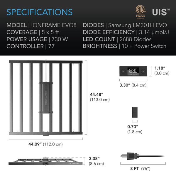 IONFRAME EVO8, Samsung LM301H EVO Commercial LED Grow Light, 730W, 5x5 ft. - Image 8