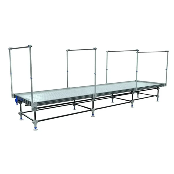 Wachsen Commercial Rolling Bench Galvanized 4’ x 10 to 13’ W/Trays & Netting Support - Image 10