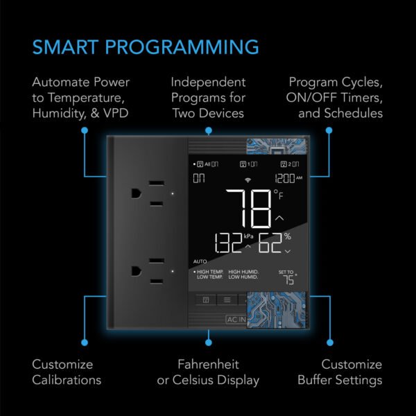CONTROLLER 75 PRO, Independent Programs for Two Devices, Dynamic VPD, Temperature, Humidity, Scheduling, Data App, Bluetooth + WiFi, Desktop - Image 2