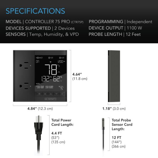 CONTROLLER 75 PRO, Independent Programs for Two Devices, Dynamic VPD, Temperature, Humidity, Scheduling, Data App, Bluetooth + WiFi, Desktop - Image 6