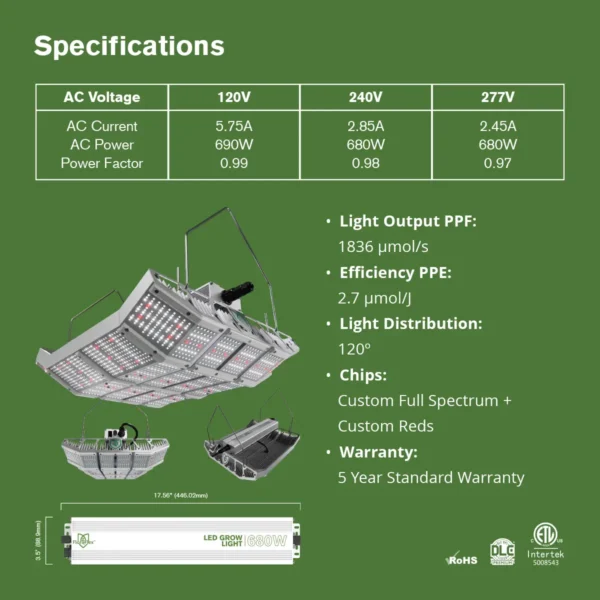 FloraFlex High Bay 680W Full Spectrum LED Grow Light | 120V - Image 6