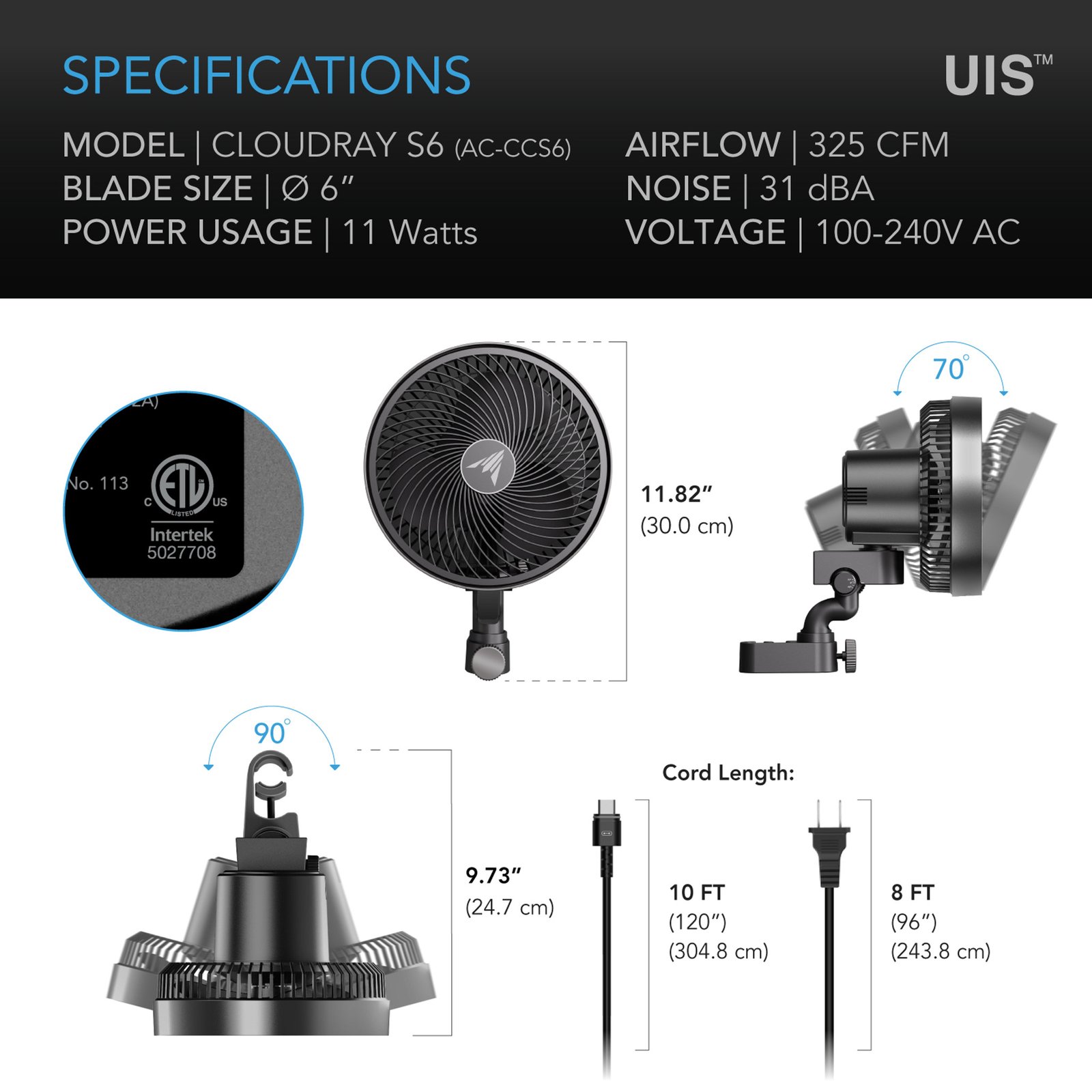 CLOUDRAY S6, Grow Tent Clip Fan 6" with 10 Speeds and Dynamic Wind - Image 7